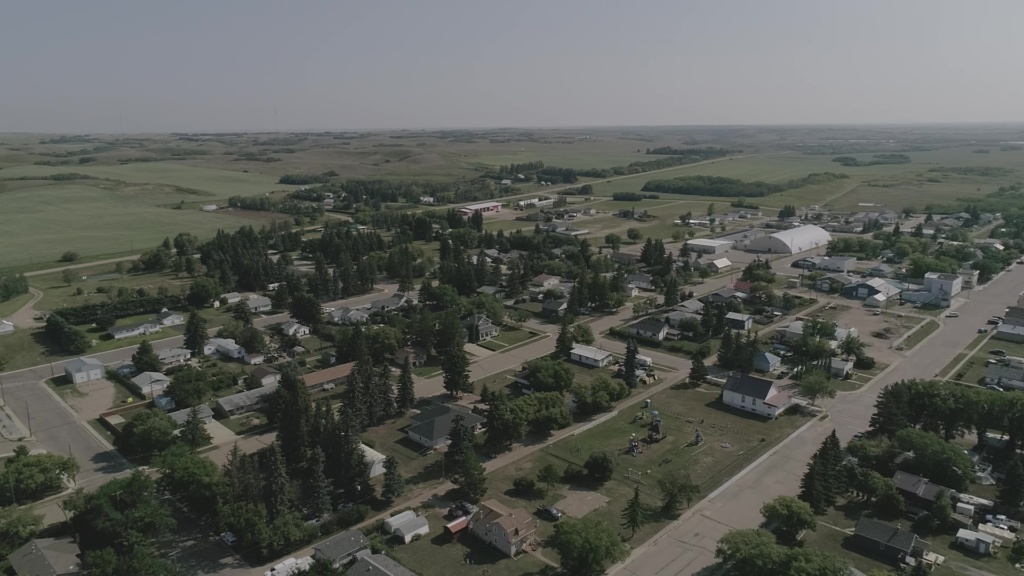 Aerial shot of Chauvin, Alberta.